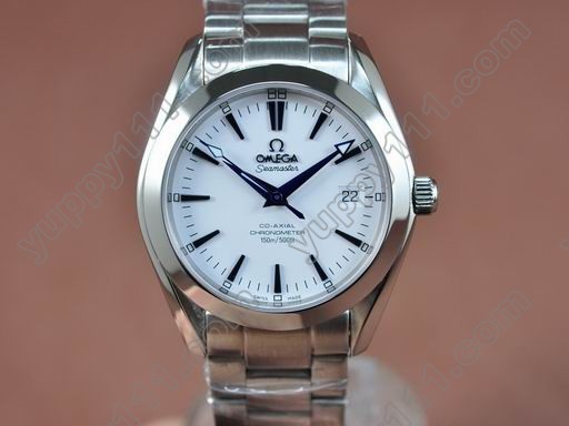 オメガOmega Aqua Terra Co-Axial Man SS White Blue Markers Eta 2824自動巻き