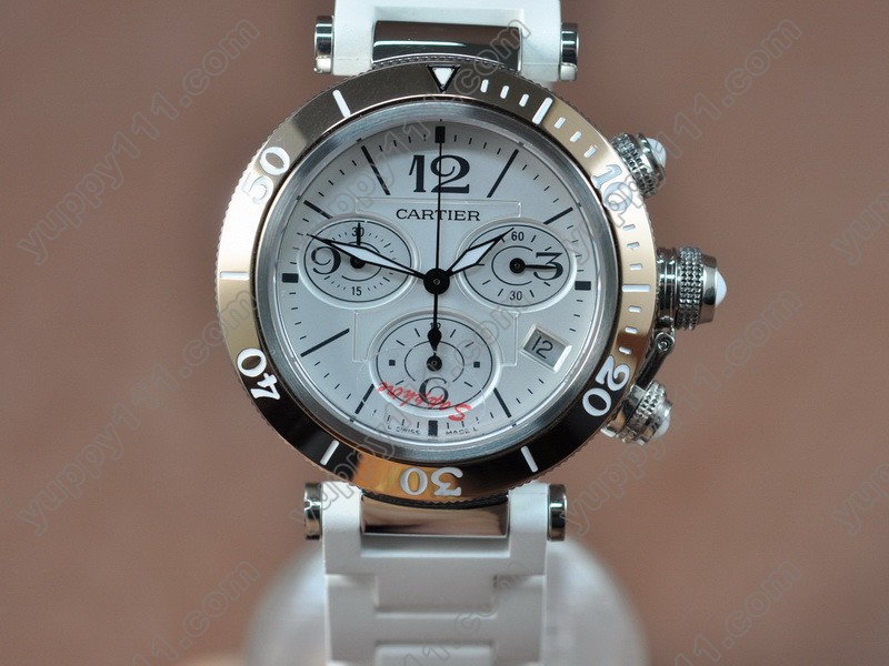 カルティエCartier Pasha Swiss Quartz Chrono TT/RU White Dialクオーツストップウォッチ