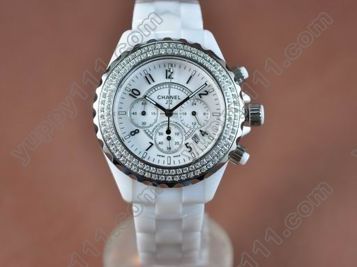 シャネルChanel J12 White Diamonds Chronograph, Full Ceramic W/Chronosクオーツストップウォッチ