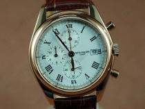 パテックフィリップPatek Philippe Classics Complications RG Case White Dial Brown Strap Japan OS20 Quartzクオーツストップウォッチ