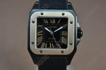 カルティエCartier 2009 Men Santos 100 PVD/RG/NY Black Asian Eta 2836自動巻き