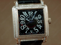 フランクミュラー Franck Muller Watches Conquistador Bezel Diamond RG Case Black Dial, Black Strap Japan Automatic