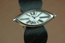 カルティエCartier Jewellery Ladies SS Case White Dial Black Strap Baignoire Eyeクオーツ