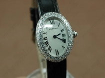 カルティエCartier Jewellery SS Case White Dial Brown Strap Diamondクオーツ