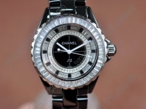 シャネルChanel J12 Joaillerie Ladies Black/Black/Clear Jap Quartzクオーツ