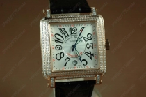 フランクミュラー Franck Muller Watches Conquistador Bezel Diamond RG Case White Dial, Black Strap Japan Automatic