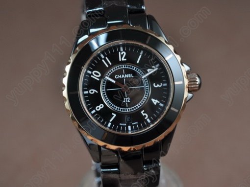 シャネルChanel J12 TT Black Ceramic Num Markers Men Japanese Quartクオーツ