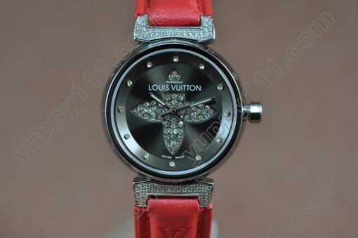 ルイヴィトンLouis Vuitton Tambour Ladies Diamonds SS Black Dialクオーツ