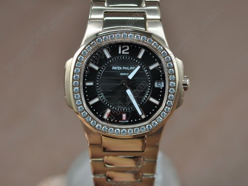 パテックフィリップPatek Philippe Nautilis Jumbo Ladies RG/RG/Diam Black Swiss Quartzクオーツ