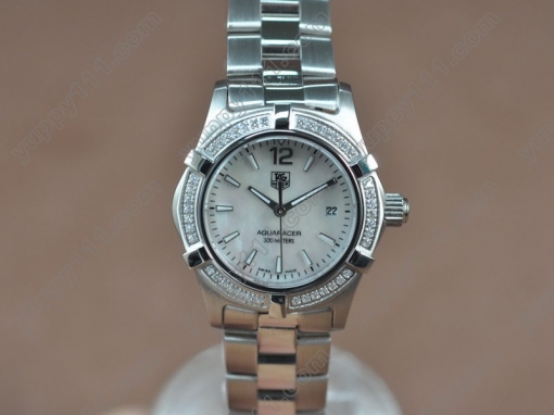 タグホイヤーTag Heuer Aquaracer Ladies SS/SS/Diam Pearl white Swiss Eta Quartz 800クオーツ