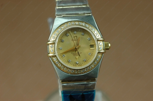 オメガOmega Watches 18K Wrapped TT Men Diam Bezel Gold Diamond Eta 2671自動卷き