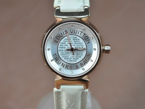 ルイヴィトンLouis Vuitton Tambour Ladies Diamonds RG/LE White Dialクオーツ