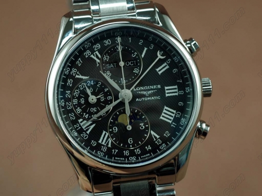 ロンジン Longines Watches Master Chrono SS/SS Black/Roman Asia 7751自動巻き