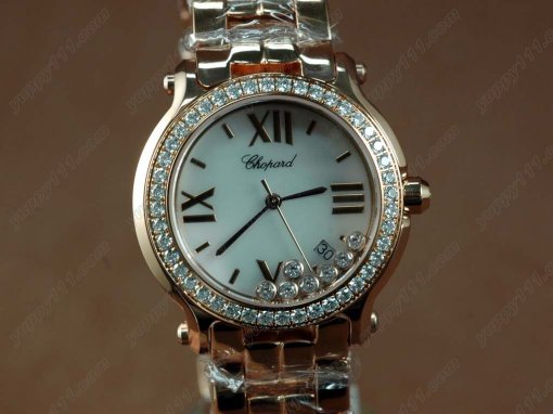 ショパール Chopard Watches Happy Sport Diamonds Ladies RG Case White Dial 腕時計Swiss Quartz