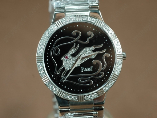 ピアジェPiaget Sculpture Totem SS Case Diamond Black Dial Swiss Quartz Movementクオーツ