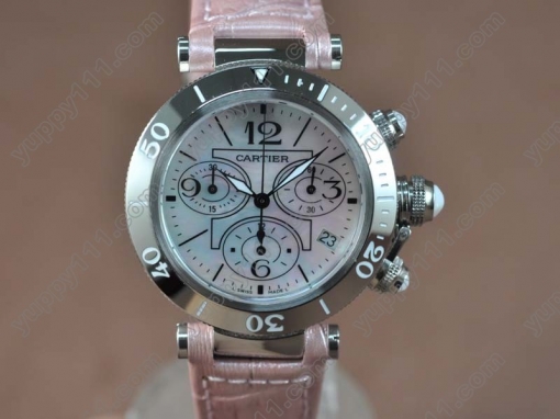 カルティエCartier Pasha Swiss Quartz Chrono SS/LE Pearl white Dialクォーツストップウォッチ