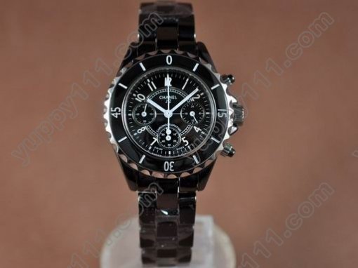 シャネルChanel J12 Black Chronograph, Full Ceramic Working Chronosクオーツストップウオッチ