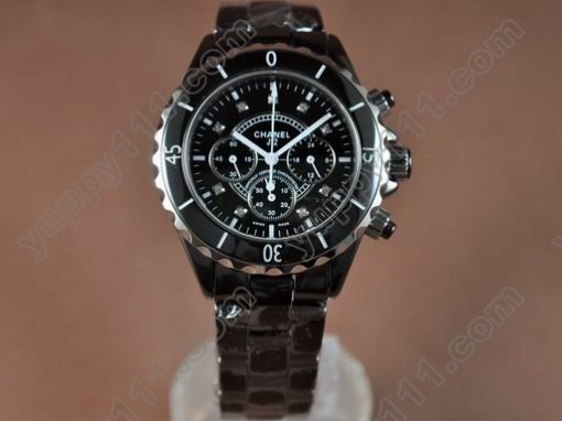 シャネルChanel J12 Black Chronograph, Full Ceramic Working Chronosクオーツストップウォッチ