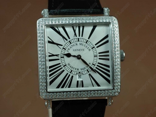 フランクミュラー Franck Muller Watches Conquistador Bezel Diamond SS Case Black Dial with Black Strap Swiss ETA Movement