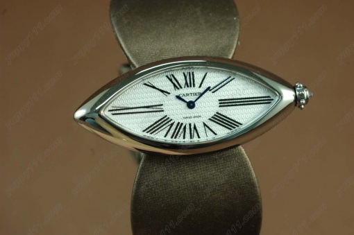 カルティエCartier Jewellery Ladies SS Case White Dial Brown Strap Baignoire Eyeクオーツ