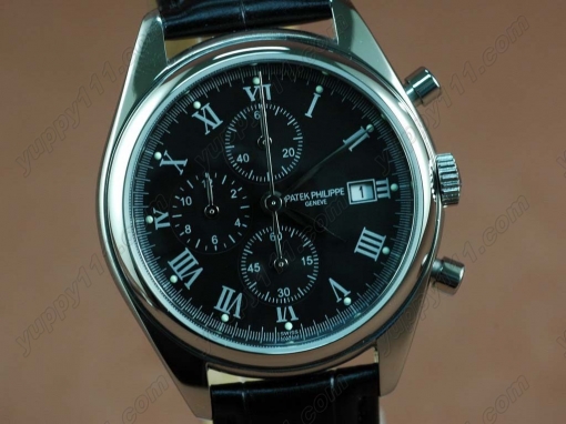 パテックフィリップPatek Philippe Classics Complications SS Case Black Dial Black Strap Japan OS20クオーツストップウォッチ