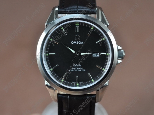 オメガOmega Deville SS Black Dial Leather Strap Swiss Eta 2834-2自動巻き