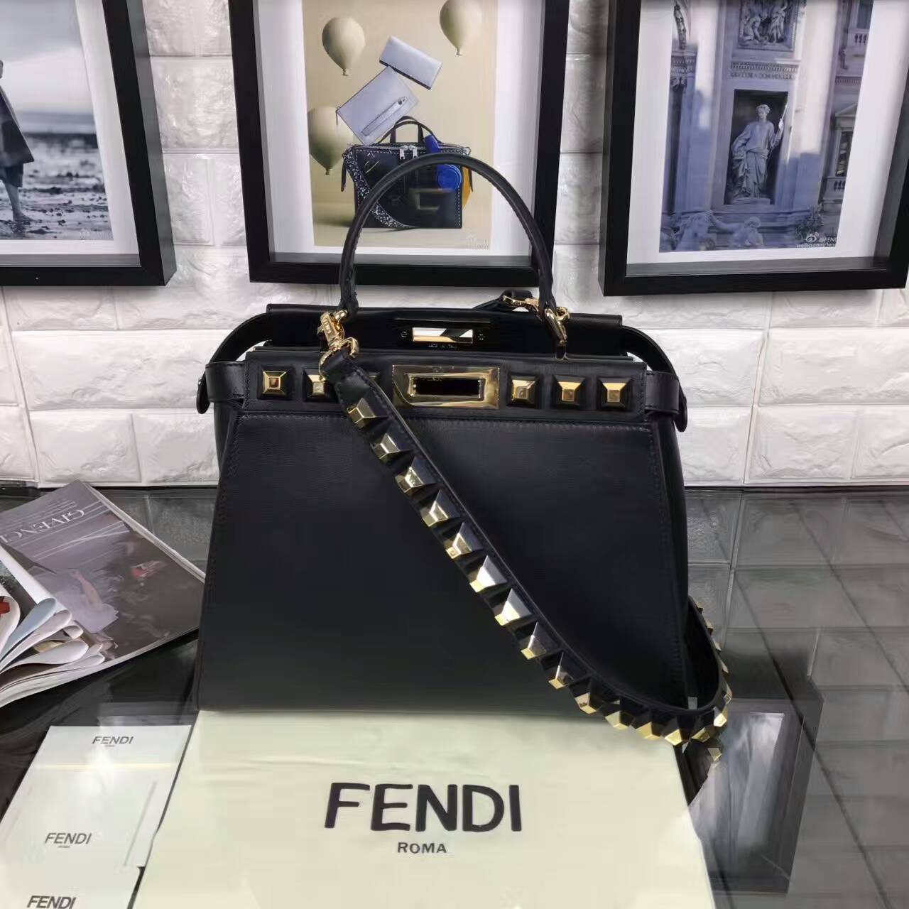 フェンディコピーバッグ 2024最新作 FENDI 大容量 リベット手提げショルダーバッグ fdbag2585-1