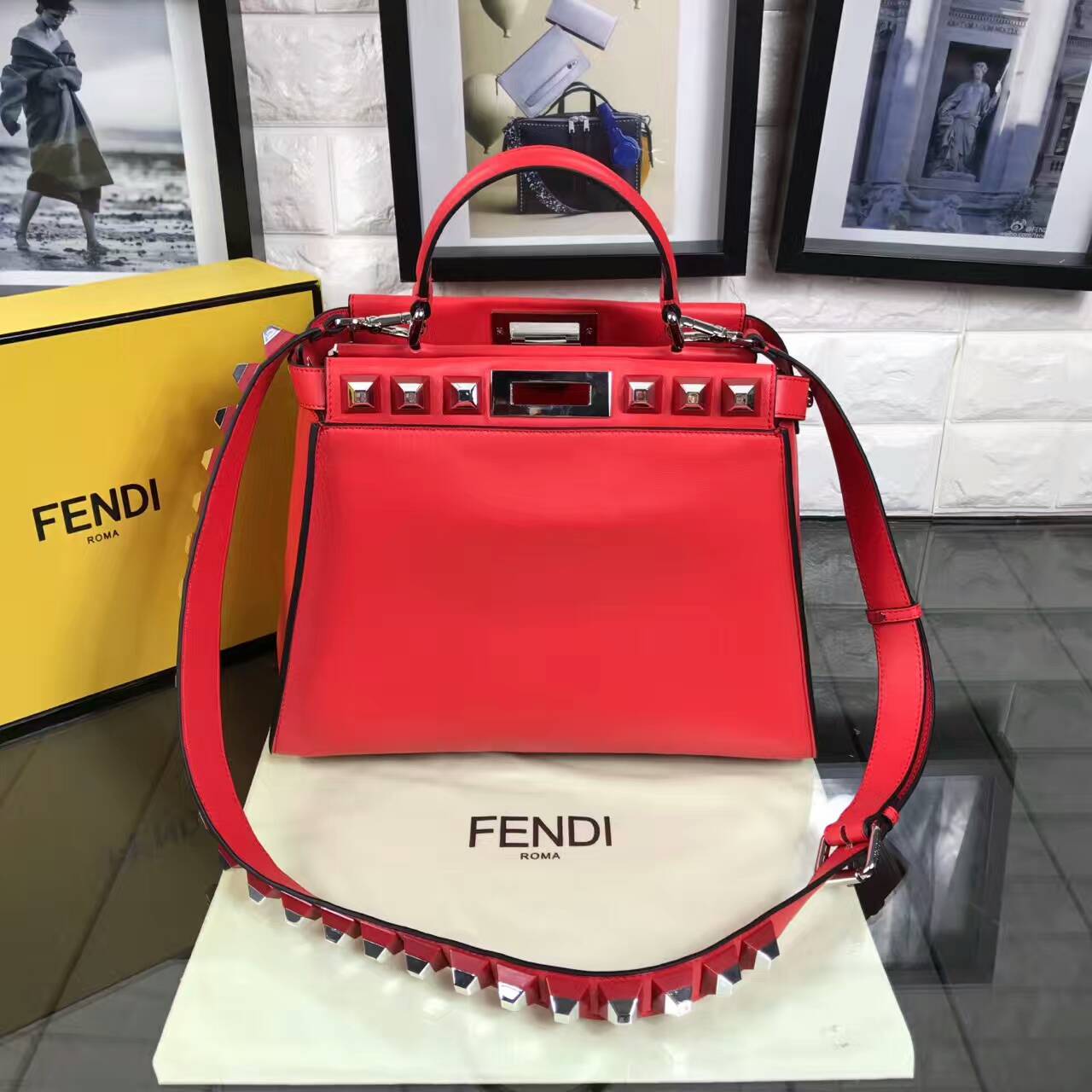 フェンディコピーバッグ 2024最新作 FENDI 大容量 リベット手提げショルダーバッグ fdbag2585-3